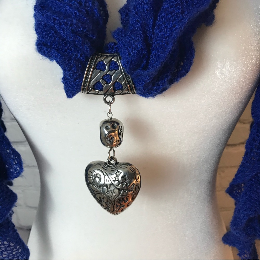 Royal Blue Scarf with Silver Jewelry